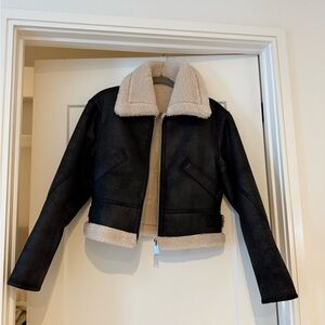 Mango Black and Cream Shearling Jacket